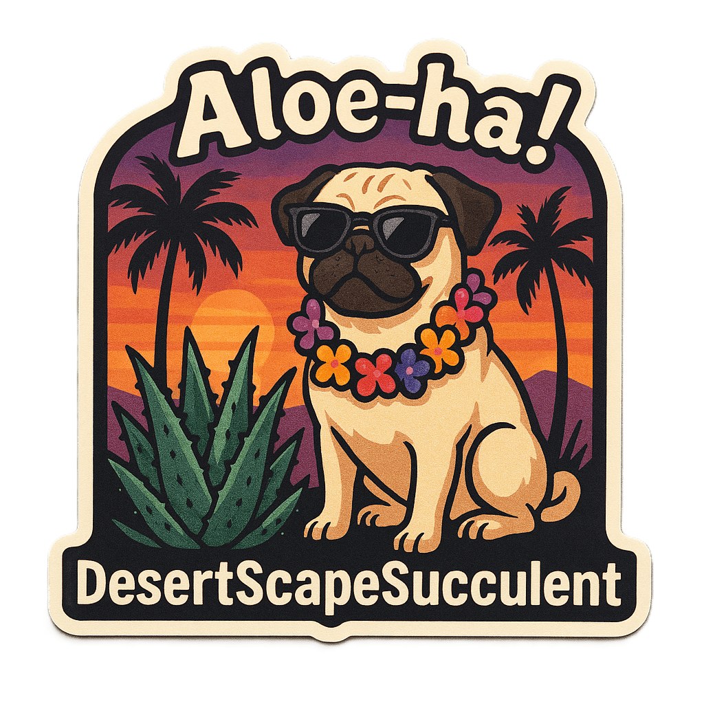 'Aloe-ha' Pug Sticker - Die Cut Pug v. 1A - Stickers - DesertScapeSucculent