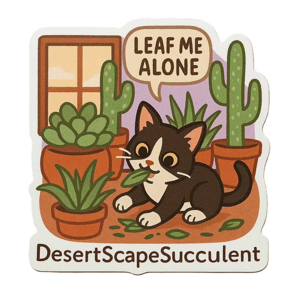 'Leaf Me Alone' Kitten Sticker - Die Cut Kitten v. 1A - Stickers - DesertScapeSucculent