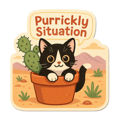 'Purrickly Situation' Kitten Sticker - Die Cut Kitten v. 1A - Stickers - DesertScapeSucculent